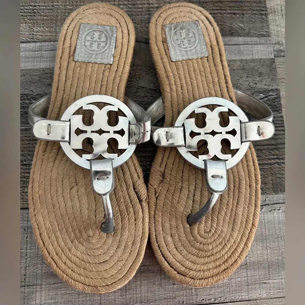 Tory Burch Metallic and Tan Sandals - Picture 1 of 8
